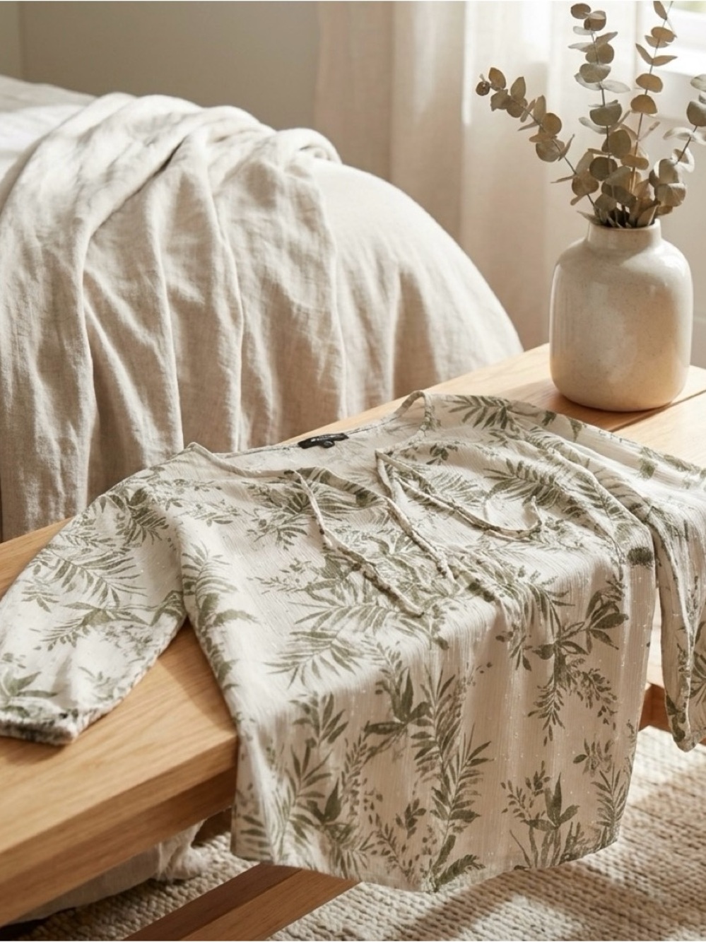 Papermoon Cream Blouse with Sage Botanical Print
